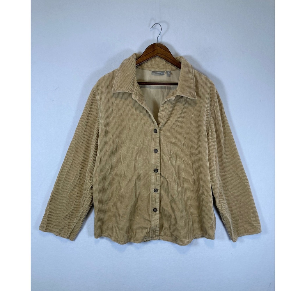 Grandpacore Croft & Barrow Womens XL Tan Corduroy Button Down‎ Shirt Shacket